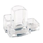Portacancelleria con portapenne - acrilico - 15 x 10 x 9 cm - trasparente - Lebez - immagine 2