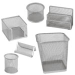 Set scrivania - 6 accessori - rete metallica - argento - Lebez - immagine 2