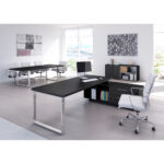 Scrivania Manager Prestige Metal - con mobile servizio reversibile - 210 x 90 x 74 cm - nero venato - immagine 2
