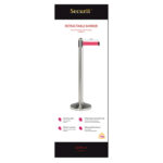 Colonnina segnapercorso cromata - altezza 100 cm - nastro retrattile rosso da 210 cm - Securit - immagine 2