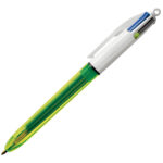 Penna a sfera scatto multifunzione 4 Colorus Fluo  - punta 1,0/1,6mm - 4 colori fluo - fusto giallo fluorescente - Bic - conf. 12 pe zzi - immagine 2