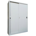 Armadio alto in metallo ad ante scorrevoli - 1 vano e 4 ripiani regolabili - 120x45x200 cm - grigio - Bertesi - immagine 2