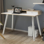 Postazione Home-Office - con sopralzo - gambe in metallo -120 x 60 x H 74,4 cm - bianco / rovere - immagine 2