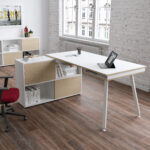 Workstation Midi - gambe in metallo - 130 x 120 x H 81,5 cm - bianco / rovere - immagine 2