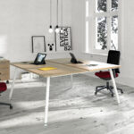 Scrivania Skinny Metal a 2 postazioni contrapp. - 160 x 166 cm - bianco / rovere - immagine 2