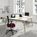 Scrivania Woody a 2 postazioni contrap. - 180 x 166 cm - rovere / bianco - immagine 2