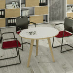 Tavolo riunione tondo Woody - diametro 100 cm - rovere / bianco - immagine 2