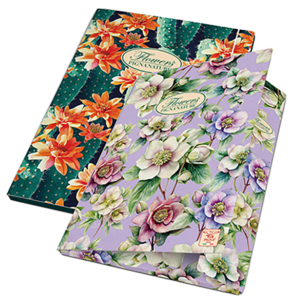 MD_100054 Cartella 3 lembi con elastico Nature Flowers - A4 - dorso 1,5cm - fantasie assortite - Pigna - immagine 1