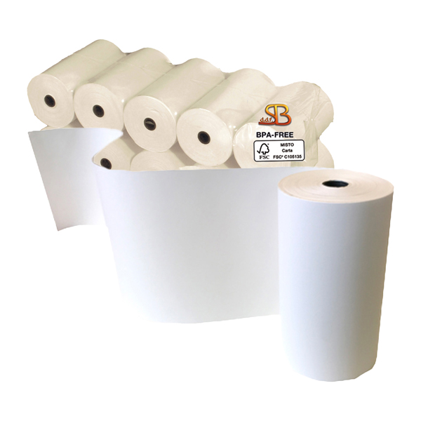 MD_100161 Rotolo per calcolatrice e stampante - 110 mm x 30 m - 55 gr - diametro esterno 49 mm - anima 12 mm - carta termica BPA free - Sabacart - blister 5 pezzi - immagine 1