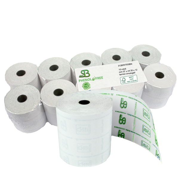 MD_100166 Rotolo per registratore cassa - lunga durata - 80 mm x 80 m - 55 gr - diametro esterno 77 mm - anima 12 mm - carta termica - Sabacart - blister 10 pezzi - immagine 1