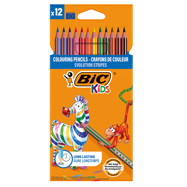 MD_100741 Matita colorata Evolution Stripes - colori assortiti - Bic - conf. 12 pezzi - immagine 1