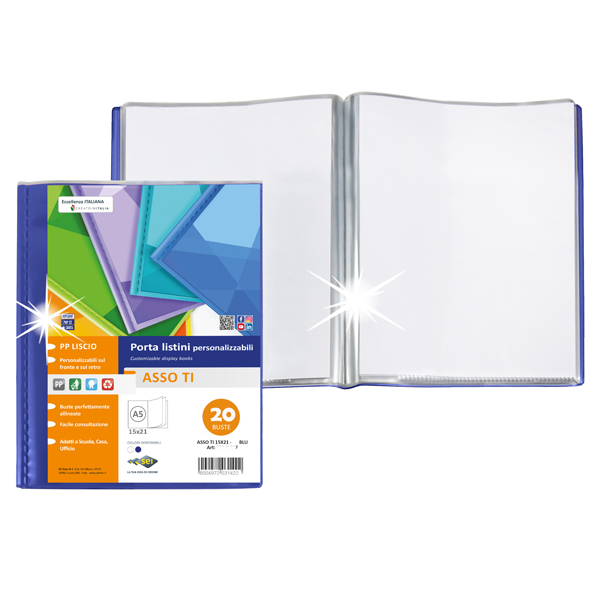MD_100757 Portalistini Asso TI - personalizzabile - PP liscio - 15 x 21 cm - 20 buste - blu - Sei Rota - immagine 1