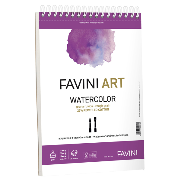 MD_100778 Album spiralato Watercolor - A4 - 300 gr - 20 fogli - Favini Art - immagine 1