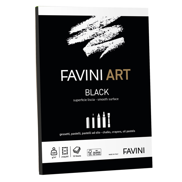 MD_100784 Album collato Black - A4 - 320 gr - 10 fogli - Favini Art - immagine 1