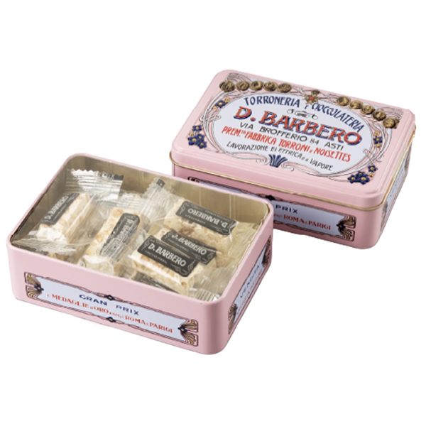 MD_100969 Scrigno regalo - con torroni bianchi friabili - 100 gr - metallo - rosa - Barbero - immagine 1