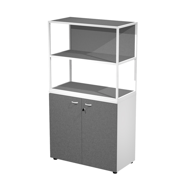 MD_100981 Libreria media metal + armadio basso Essence - 90 x 46 x 165 cm - Bianco/antracite/antracite/bianco - immagine 1