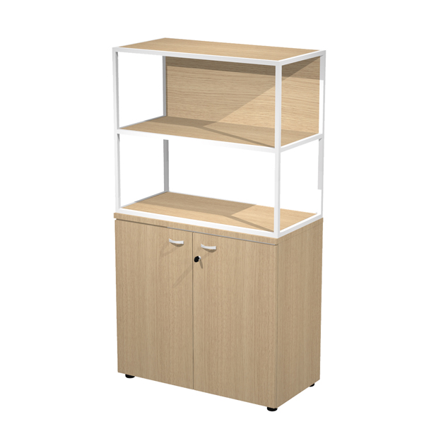 MD_100983 Libreria media metal + armadio basso Essence - 90 x 46 x 165 cm - Rovere/rovere/rovere/bianco - immagine 1
