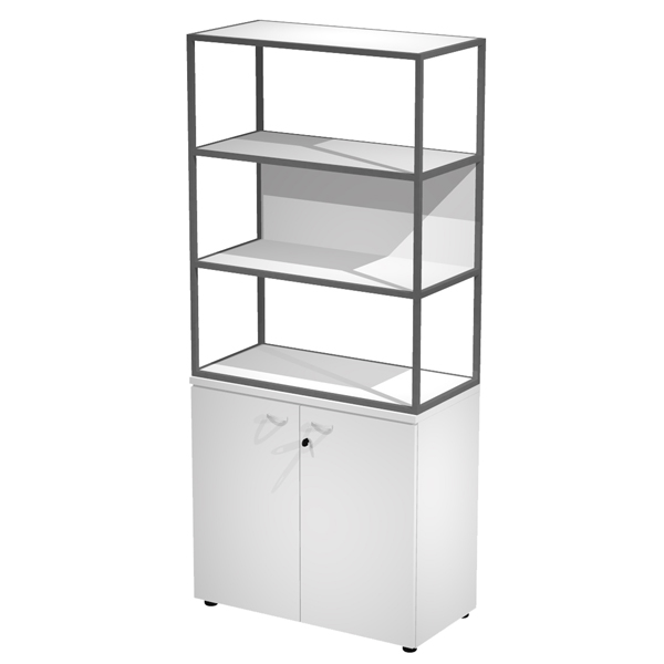 MD_100990 Libreria alta metal + armadio basso Essence - 90 x 46 x 204 cm - Bianco/bianco/bianco/antracite - immagine 1