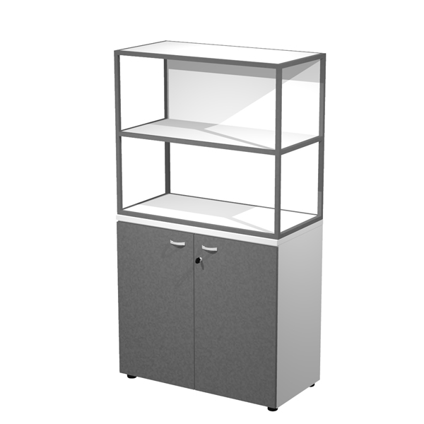 MD_101006 Libreria media metal + armadio basso Essence - 90 x 46 x 165 cm - Bianco/antracite/bianco/antracite - immagine 1
