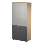 Armadio alto con ante superiori in vetro Essence - con serratura - 90 x 45 x 200 cm - rovere/antracite