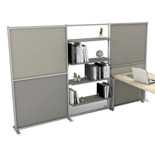 MD_101093 Parete divisoria/libreria Tetrix - 307 x 180,5cm - profilo silver - lino cancun/grigio cera - Studio T - immagine 1