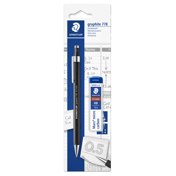 MD_101098 Portamine Grafite 778 - mina 0,5 mm - con astuccio 12 mine - fusto nero opaco - Staedtler - immagine 1