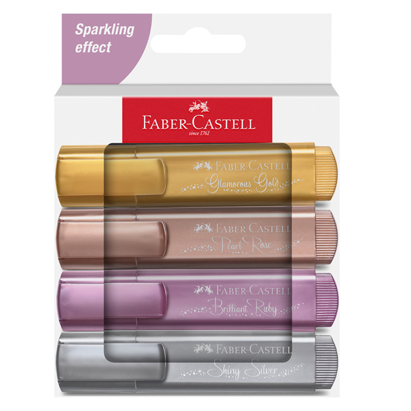 MD_101476 Evidenziatore Textliner 46 - punta a scalpello - colori assortiti metallic - Faber-Castell - astuccio 4 colori - immagine 1