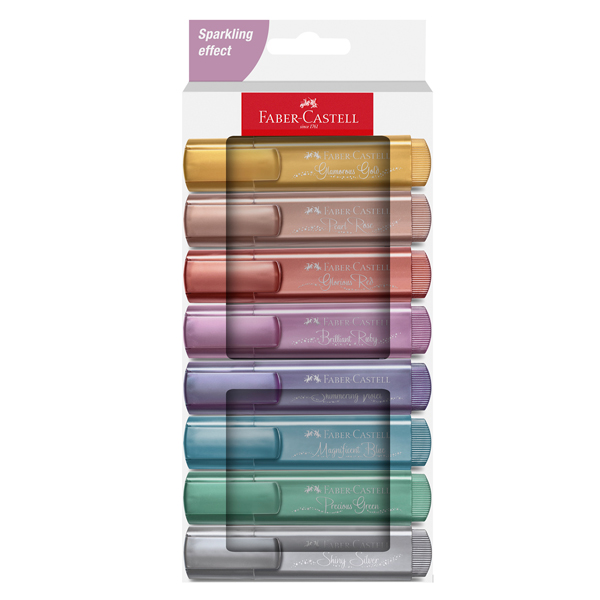 MD_101477 Evidenziatore Textliner 46 - punta a scalpello - colori assortiti metallic - Faber-Castell - astuccio 8 colori - immagine 1
