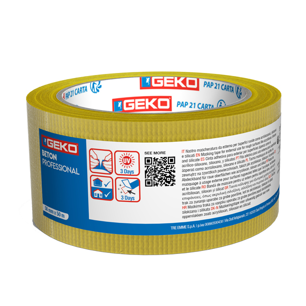 MD_102018 Nastro mascheratura telato BETON - per esterni e superfici ruvide - 5 cm x 50 m - LDPE/tela - giallo - Geko - conf. 3 pezzi - immagine 1