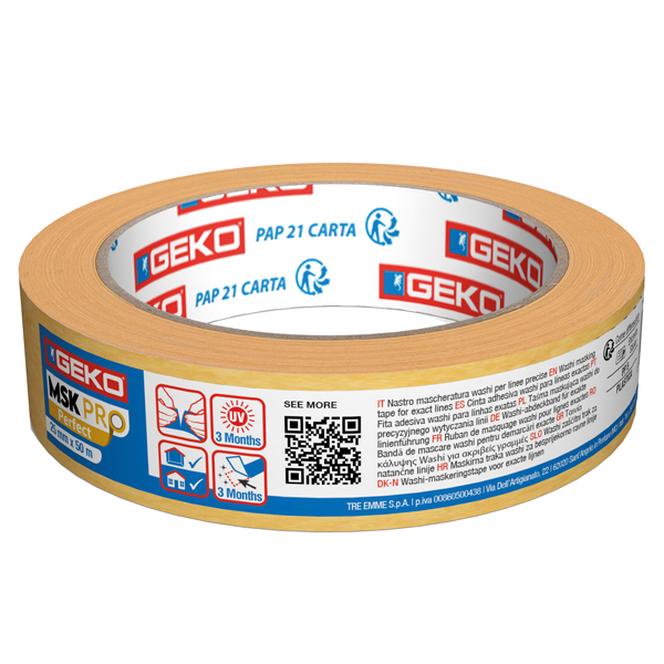 MD_102019 Nastro mascheratura PRO Perfect - per lavori di precisione - 2,5 cm x 50 m - carta washi - oro - Geko - conf. 6 pezzi - immagine 1