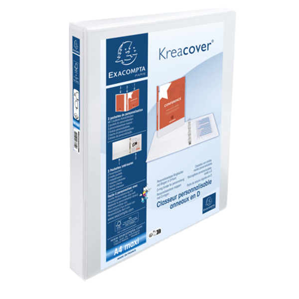 MD_102321 Raccoglitore personalizzabile Kreacover - A4 Maxi - 4 anelli a D 25 mm - dorso 4,7cm - PP - bianco - Exacompta - immagine 1
