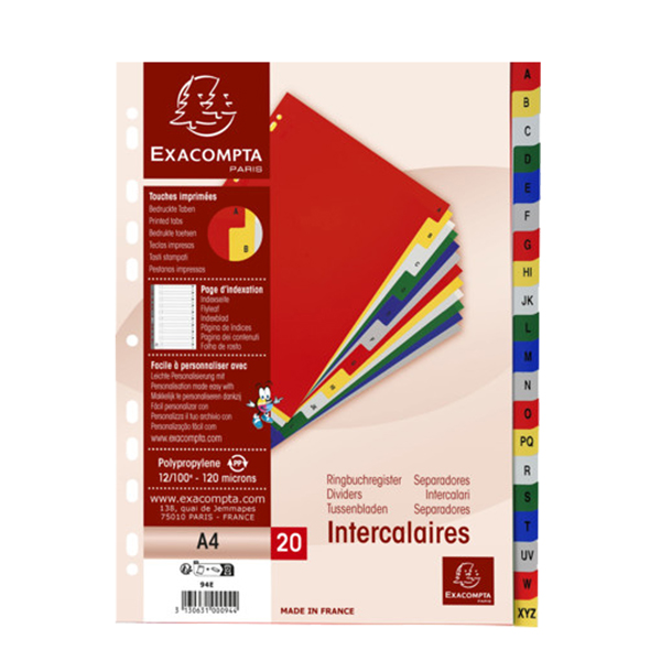 MD_102330 Separatore alfabetico A/Z - colori assortiti 160 gr - tasti colorati - A4 - Exacompta - immagine 1