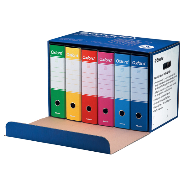 MD_102730 Scatola registratori Oxford G85 - dorso - 8 cm - protocollo 23 x 33 cm - colori assortiti - Esselte - conf. 6 pezzi - immagine 1