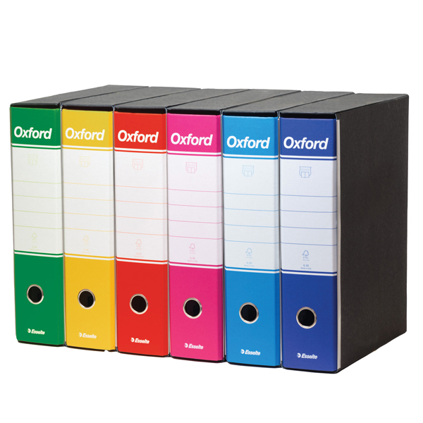MD_102731 Registratori Oxford G85 - dorso - 8 cm - protocollo 23 x 33 cm - colori assortiti - Esselte - conf. 6 pezzi - immagine 1