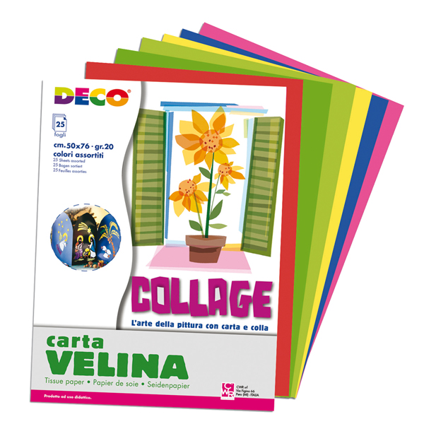 MD_103107 Carta velina - 50 x 76 cm - 20 gr - 5 colori assortiti - Deco - busta 25 fogli - immagine 1