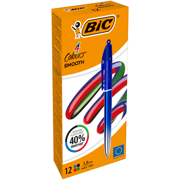 MD_103618 Penna a sfera scatto multifunzione 4 Colours Smooth - punta 1,0 mm - fusto blu - Bic - conf. 12 pezzi - immagine 1