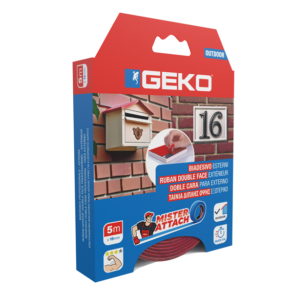 MD_103643 Nastro biadesivo OUTDOOR Mister Attach - 19 mm x 5 m - LDPE/acrilico - grigio/rosso - Geko - immagine 1