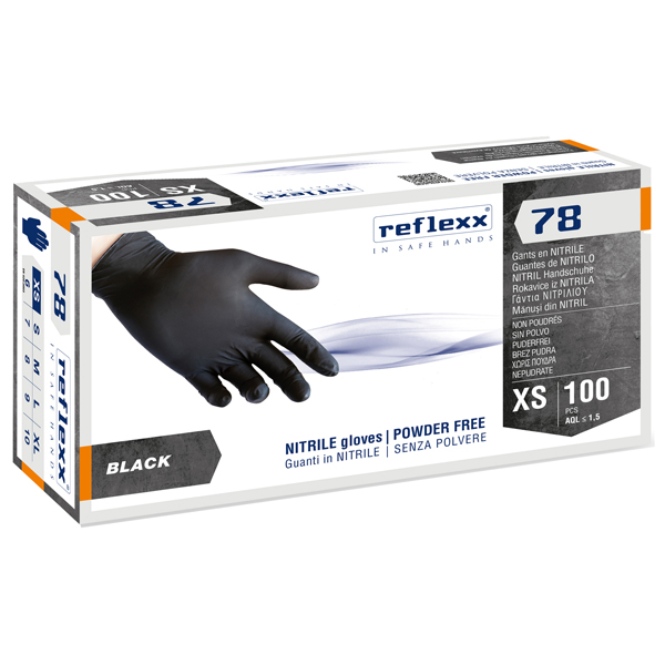 MD_103782 Guanti in nitrile R78 - senza polvere - taglia XS - nero - Reflexx - conf. 100 pezzi - immagine 1