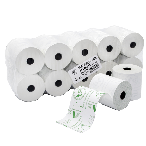 MD_104279 Rotolo per registratori di cassa - carta termica BPA free - 79 mm x 60 mt - 48 gr - diametro esterno 64 mm - anima 12 mm - Rotolific io Pugliese - blister 10 pezzi - immagine 1