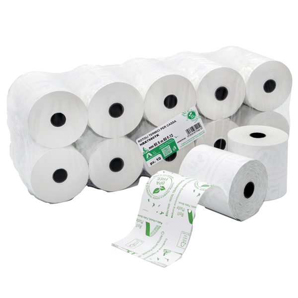 MD_104280 Rotolo per registratori di cassa - carta termica BPA free - 79 mm x 80 mt - 48 gr - diametro esterno 72 mm - anima 12 mm - Rotolific io Pugliese - blister 10 pezzi - immagine 1