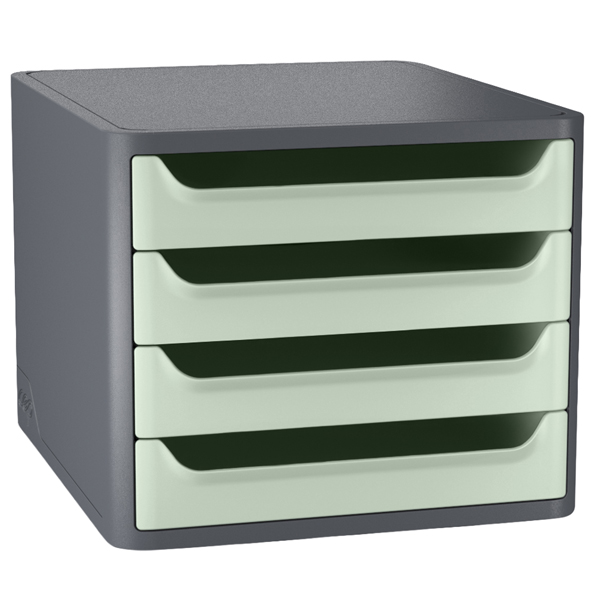 MD_104375 Cassettiera 1400 First - 4 cassetti - 28,8 x 34,6 x23,4 cm - grigio\verde salvia - Cep - immagine 1