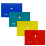 Busta con bottone in PP 14,5 x 10,5cm colori assortiti Plastibor