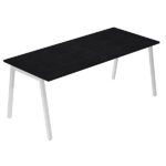 Scrivania lineare Easy - struttura bianca - gambe inclinate - 140 x 80 cm - nero venato