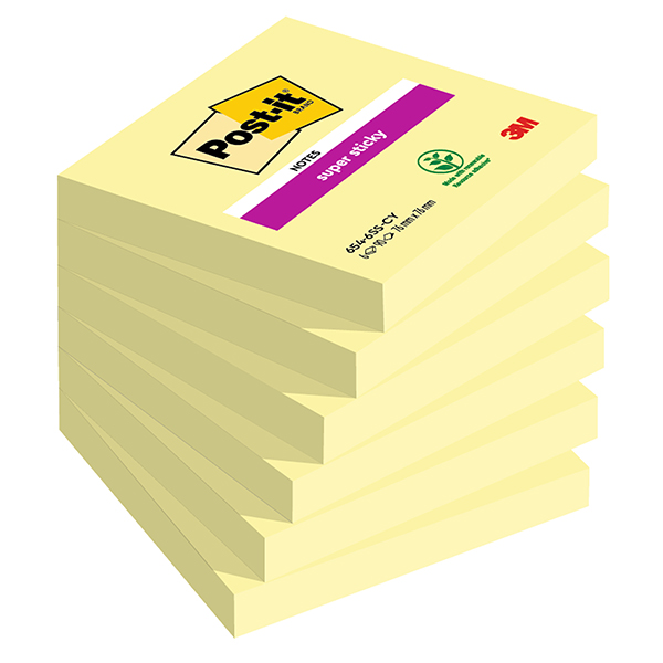 MD_105335 Blocco Post-it Super Sticky - 654-6SS-CY - 76 x 76 mm - giallo Canary - 90 fogli - Post-it - conf. 6 pezzi - immagine 1
