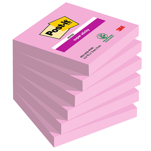 MD_105336 Blocco Post-it Super Sticky - 654-6SS-PNK - 76 x 76 mm - rosa - 90 fogli - Post-it - conf. 6 pezzi - immagine 1