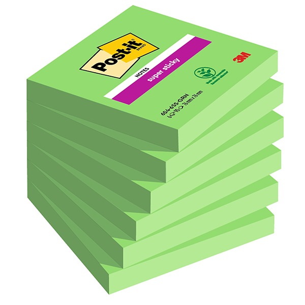 MD_105338 Blocco Post-it Super Sticky - 654-6SS-GRN - 76 x 76 mm - verde - 90 fogli - Post-it - conf. 6 pezzi - immagine 1
