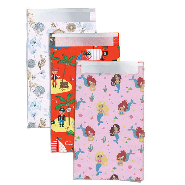MD_105598 Sacchetto regalo - fantasie assortite - c/patella adesiva - 26 x 40 + 5 cm - carta - Rex Sadoch - conf. 3pz - immagine 1