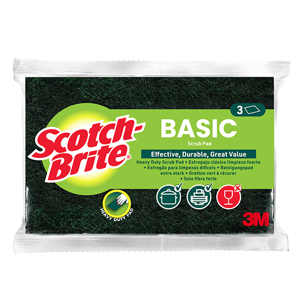 MD_105909 Spugna solo fibra - 14,2x2,4x11,5 cm - verde - Scotch-Brite - conf. 3 pezzi - immagine 1