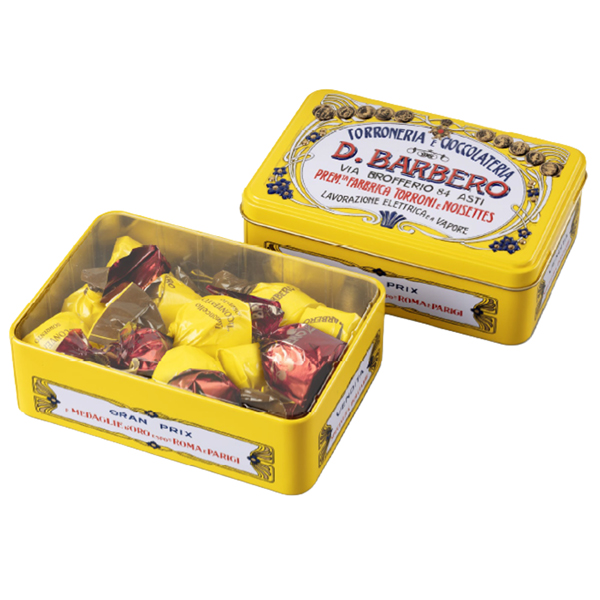 MD_106492 Scrigno regalo - con praline miste - 150 gr - metallo - giallo - Barbero - immagine 1