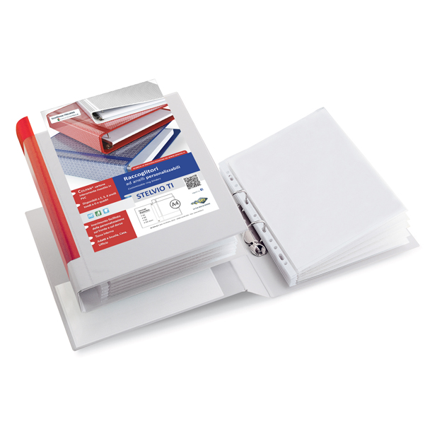 MD_25486 Raccoglitore personalizzabile Stelvio TI - 22 x 30 cm - 2 anelli a D 40 mm - dorso 5,5 cm - bianco - Sei Rota - immagine 1